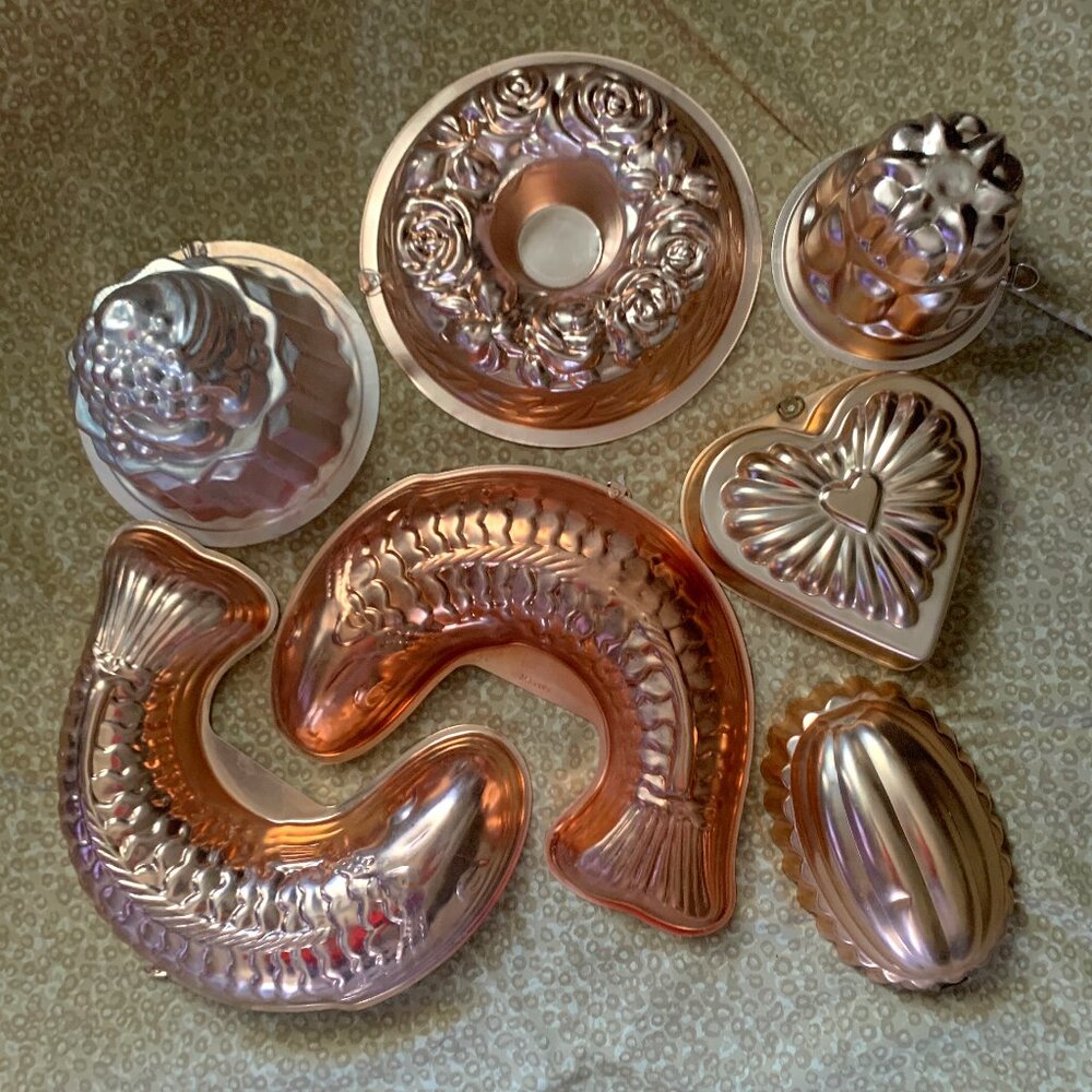 LOT of 7 Copper Colored Tin Molds – Display or Kitchen